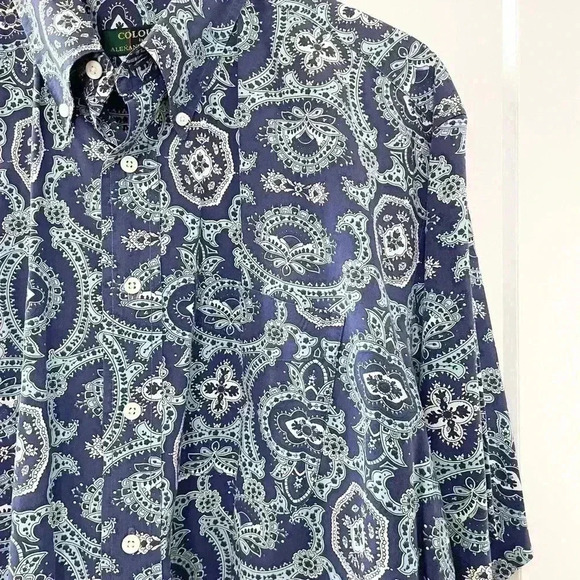 Vintage Colours by Alexander Julian Paisley Batik Short Sleeve Shirt Large - Picture 4 of 6